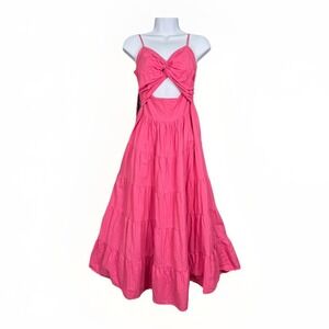 Pink  Diamond Maxi Dress Twist Front Smocked Tiered Coquette Cotton Sundress